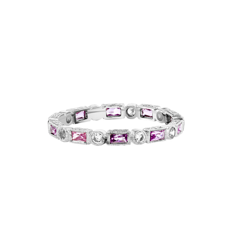 Silver Diamond And Pink Sapphire Eternity Ring