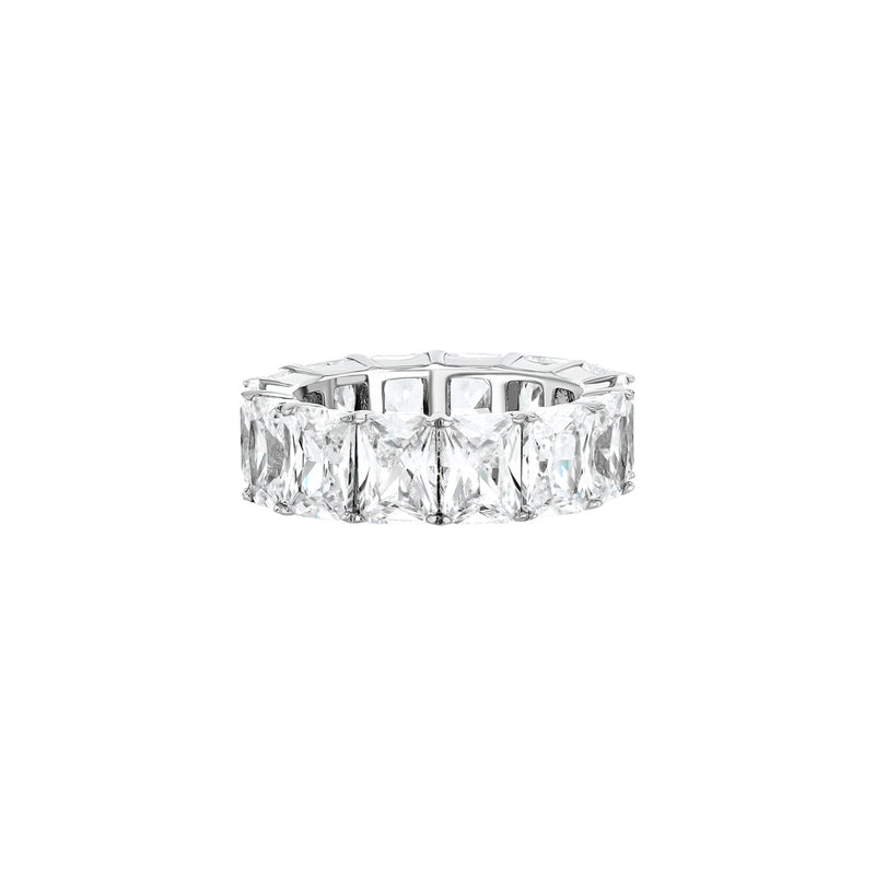Silver Emerald Diamond Eternity Ring