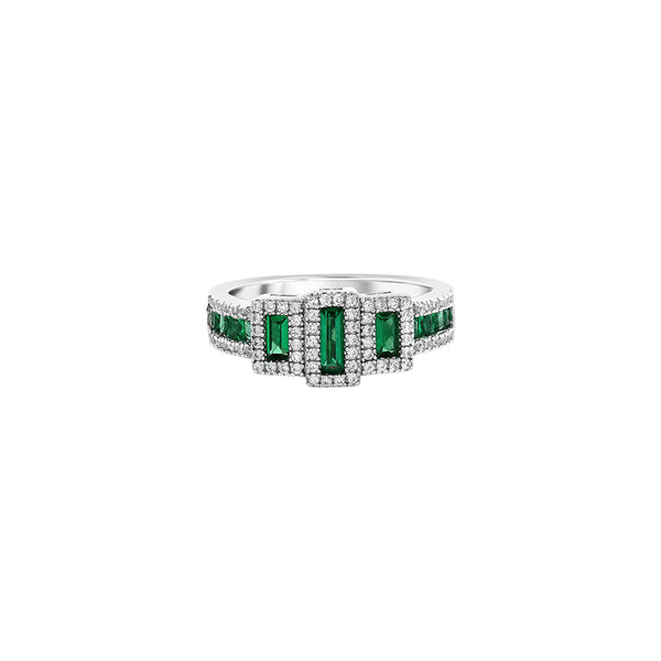 Silver Emerald Green And Faux Diamond Ring