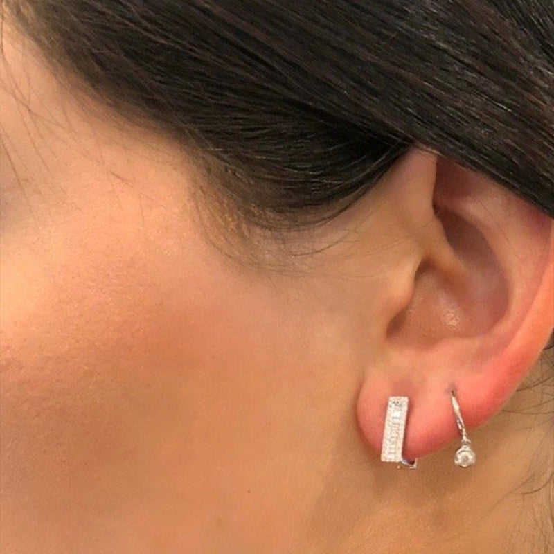 Mini Huggie Diamond Bezel Drop Earrings