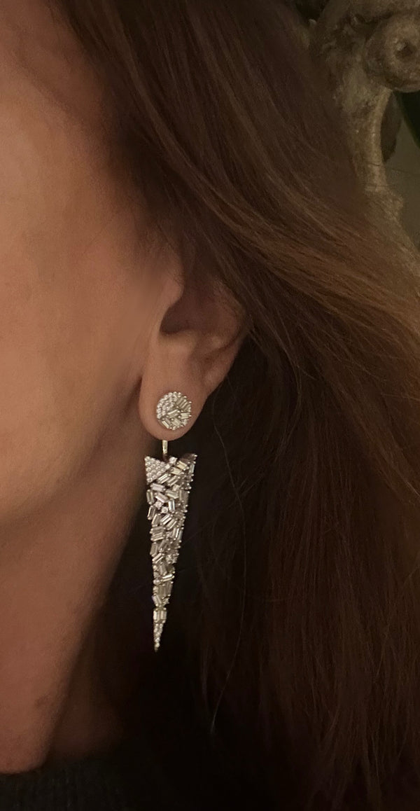 Silver Baguette Spike Earrings