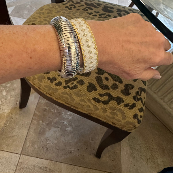 Silver And Gold Satin Faux Diamond Push On Cuff